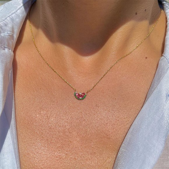 Watermelon Pendant 18K Gold Plated Brass Necklace - Picture 3 of 7